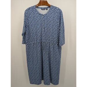 NWT Lands' End Blue & White Floral Night Gown Size 1X 16W-18W 3/4 Sleeve Pajamas